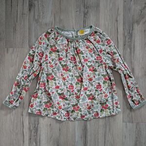 Mini Boden Floral Print Top with Green Trim, 2-3Y (X1)